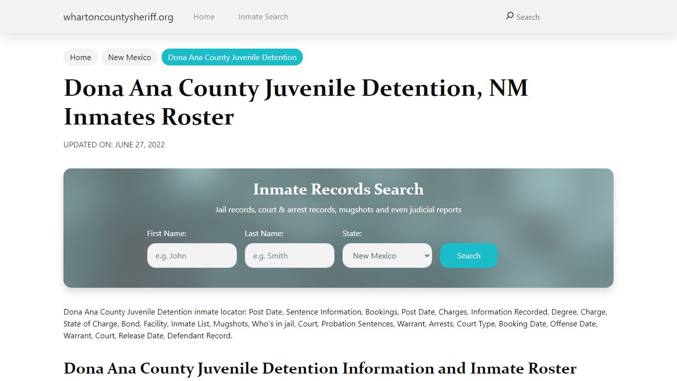 Dona Ana County Juvenile Detention, NM Jail Roster, Name ...